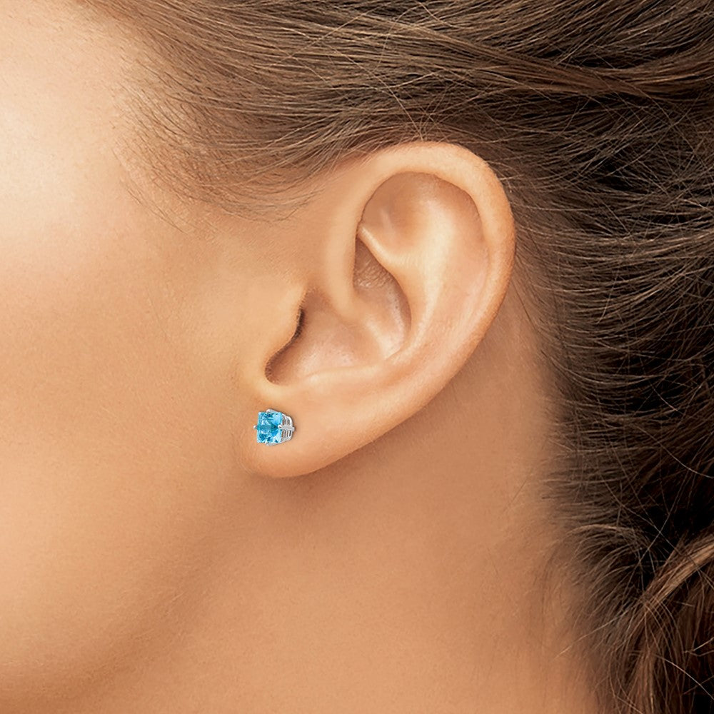 14k White Gold 5mm Princess Cut Blue Topaz Earrings