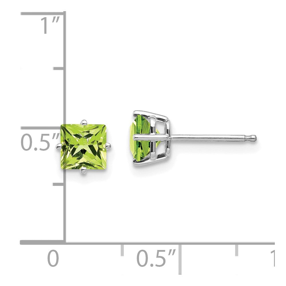 14k White Gold 5mm Square Step Cut Peridot Earrings