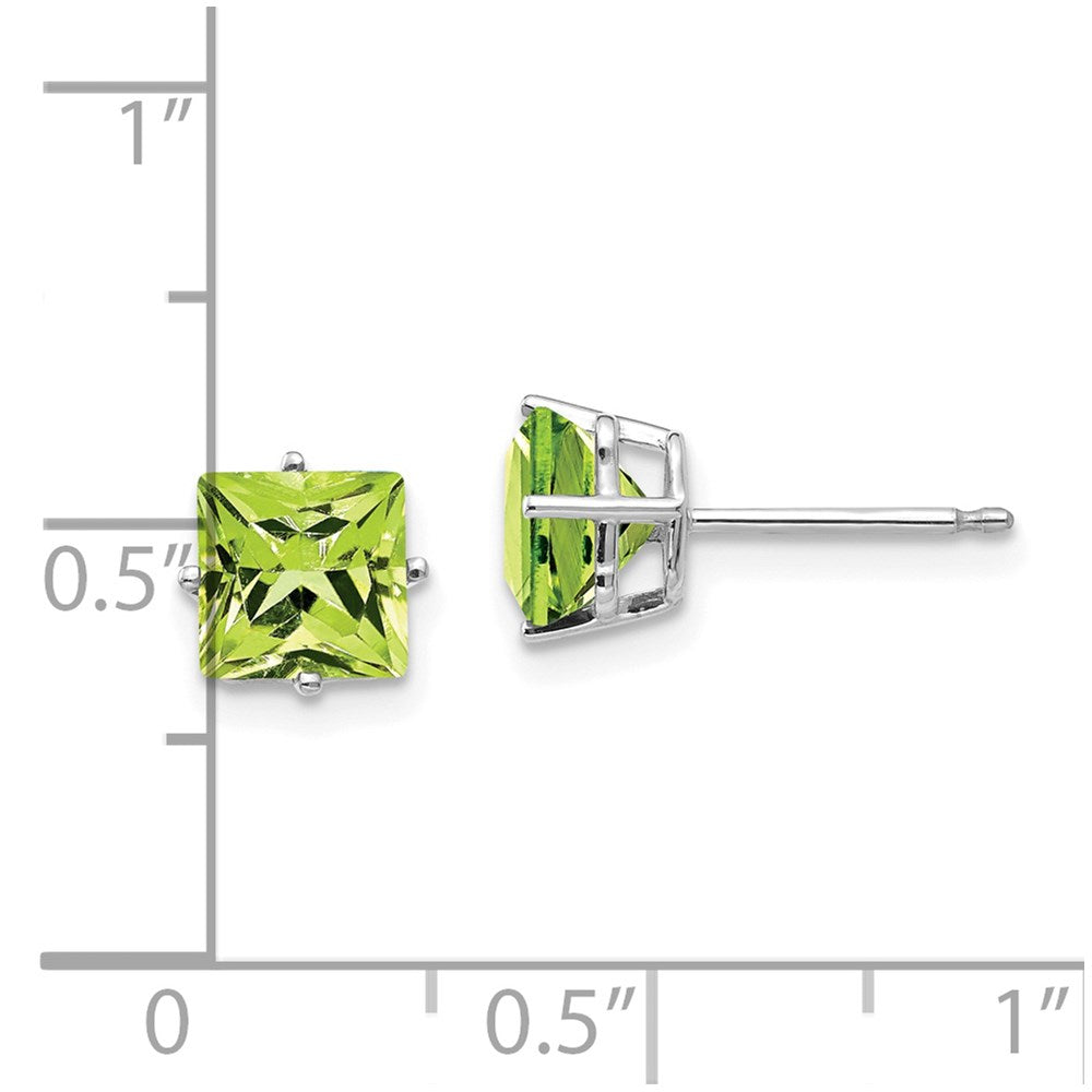 14k White Gold 6mm Square Step Cut Peridot Earrings