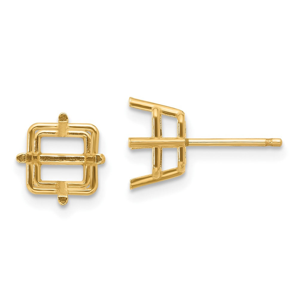 14k Yellow Gold 7mm Square Earring Mountings