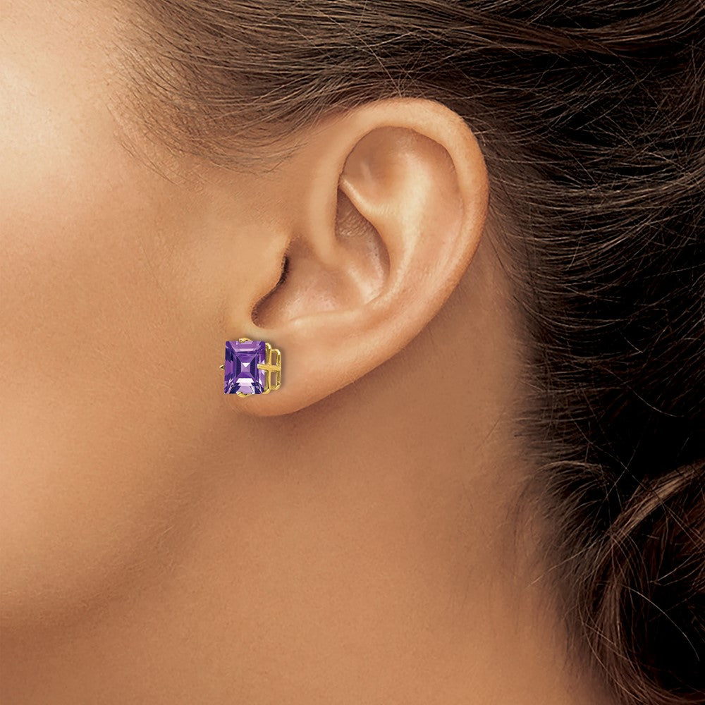 14k 8mm Square Step Cut Amethyst Earrings