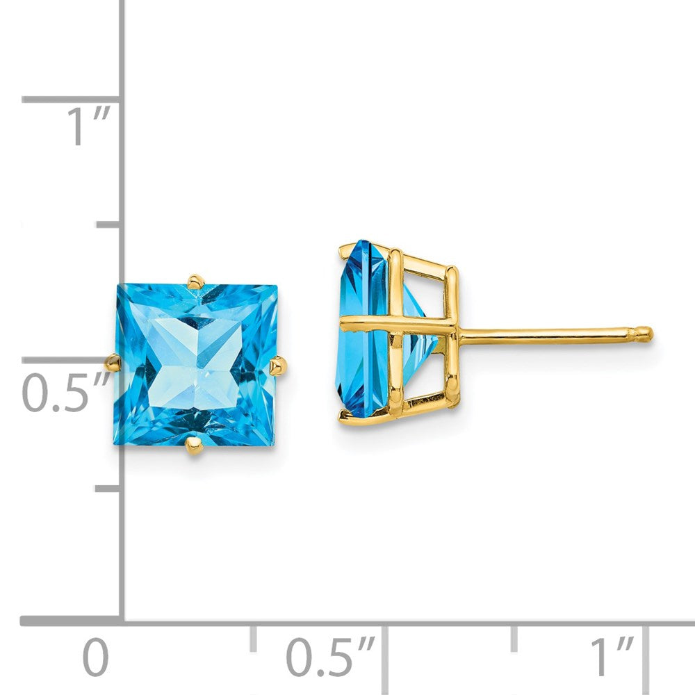 14k 8mm Square Step Cut Blue Topaz Earrings