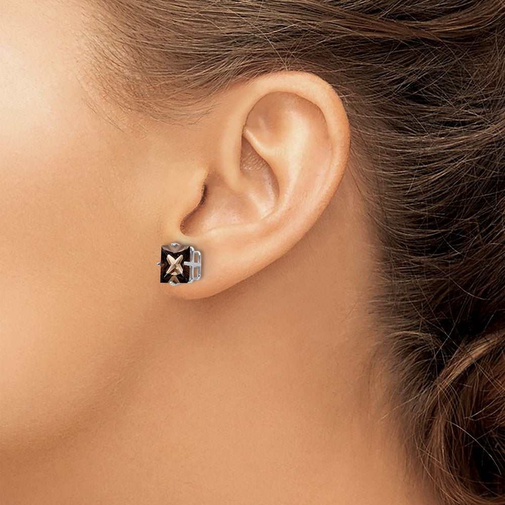 14kw Princess 4-Prong 8.0mm Smoky Quartz Earrings