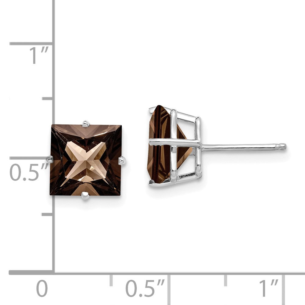 14kw Princess 4-Prong 8.0mm Smoky Quartz Earrings