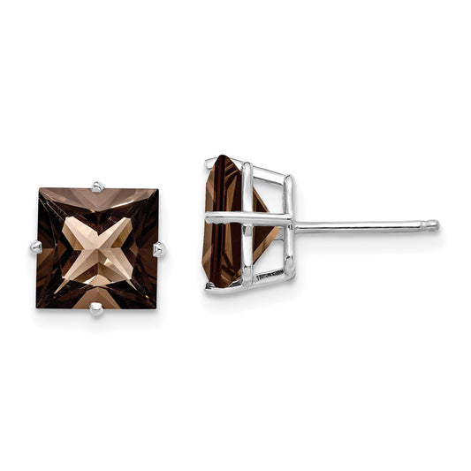 14kw Princess 4-Prong 8.0mm Smoky Quartz Earrings