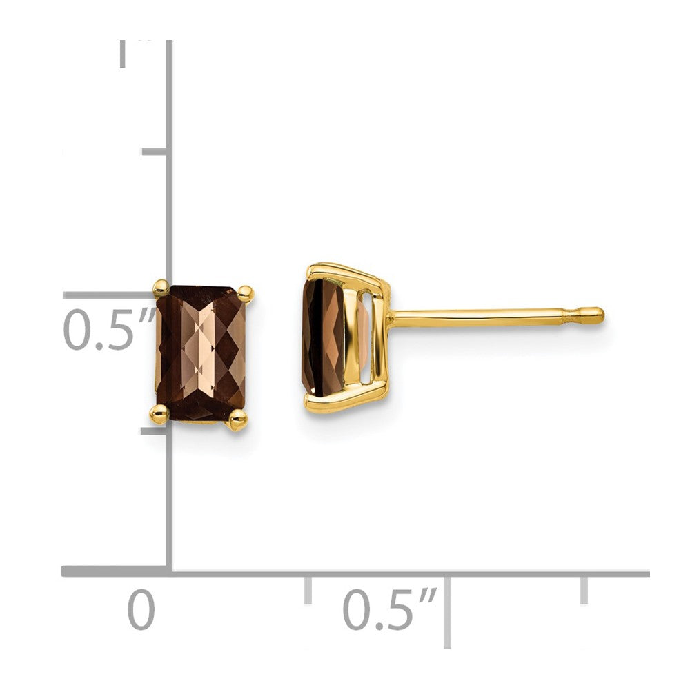 14k 6x4 Octagon Checker-Cut Smoky Quartz Earrings