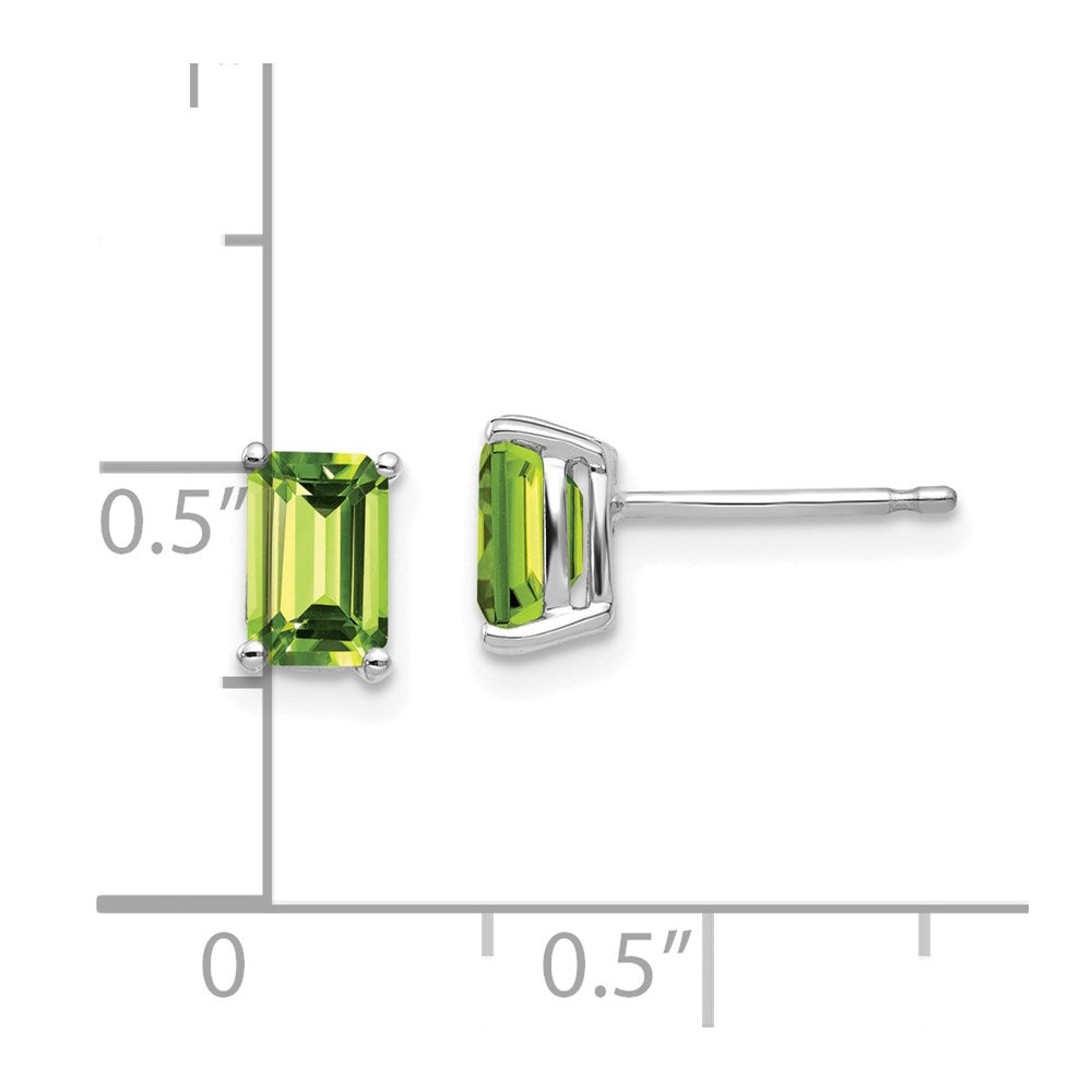 14k White Gold 6x4mm Emerald Cut Peridot Earrings