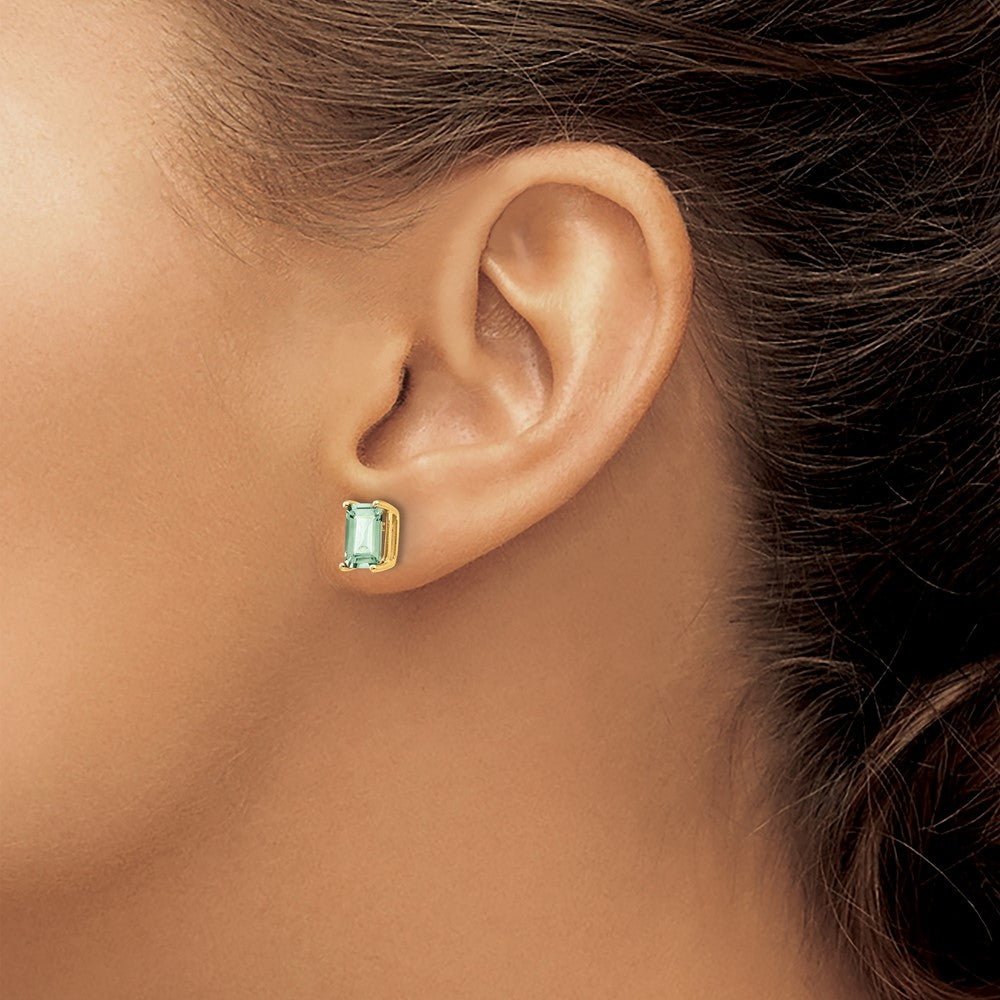 14k 7x5 Emerald-Cut Green Quartz Earrings