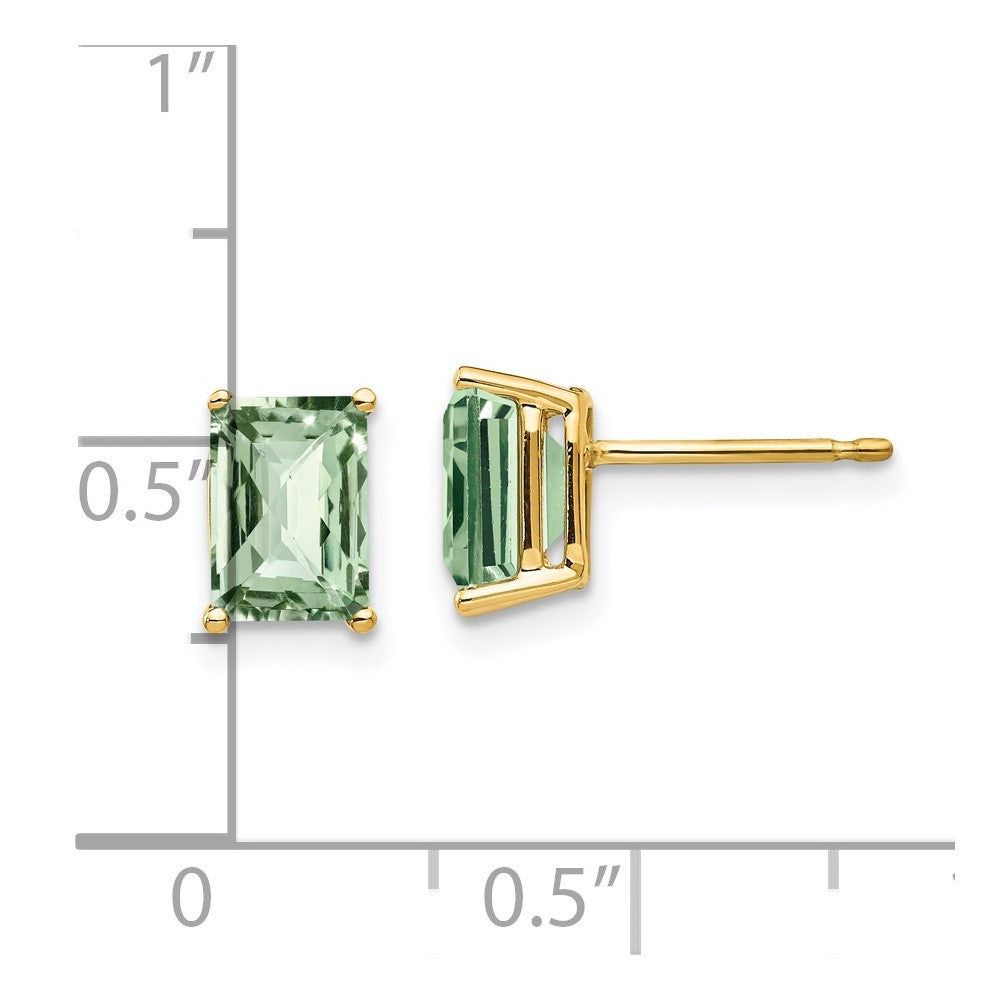 14k 7x5 Octagon Checker-Cut Green Quartz Earrings