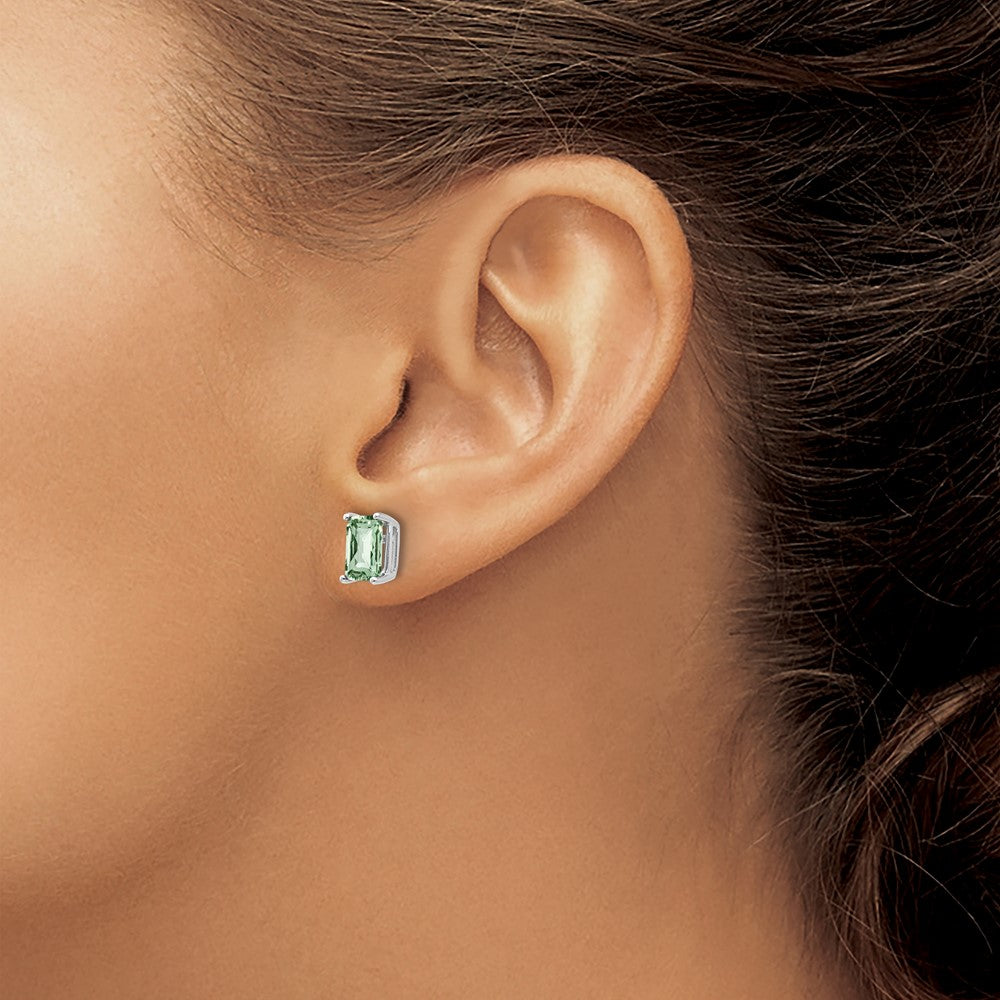 14k White Gold 7x5mm Octagon Checker-Cut Green Quartz Earrings