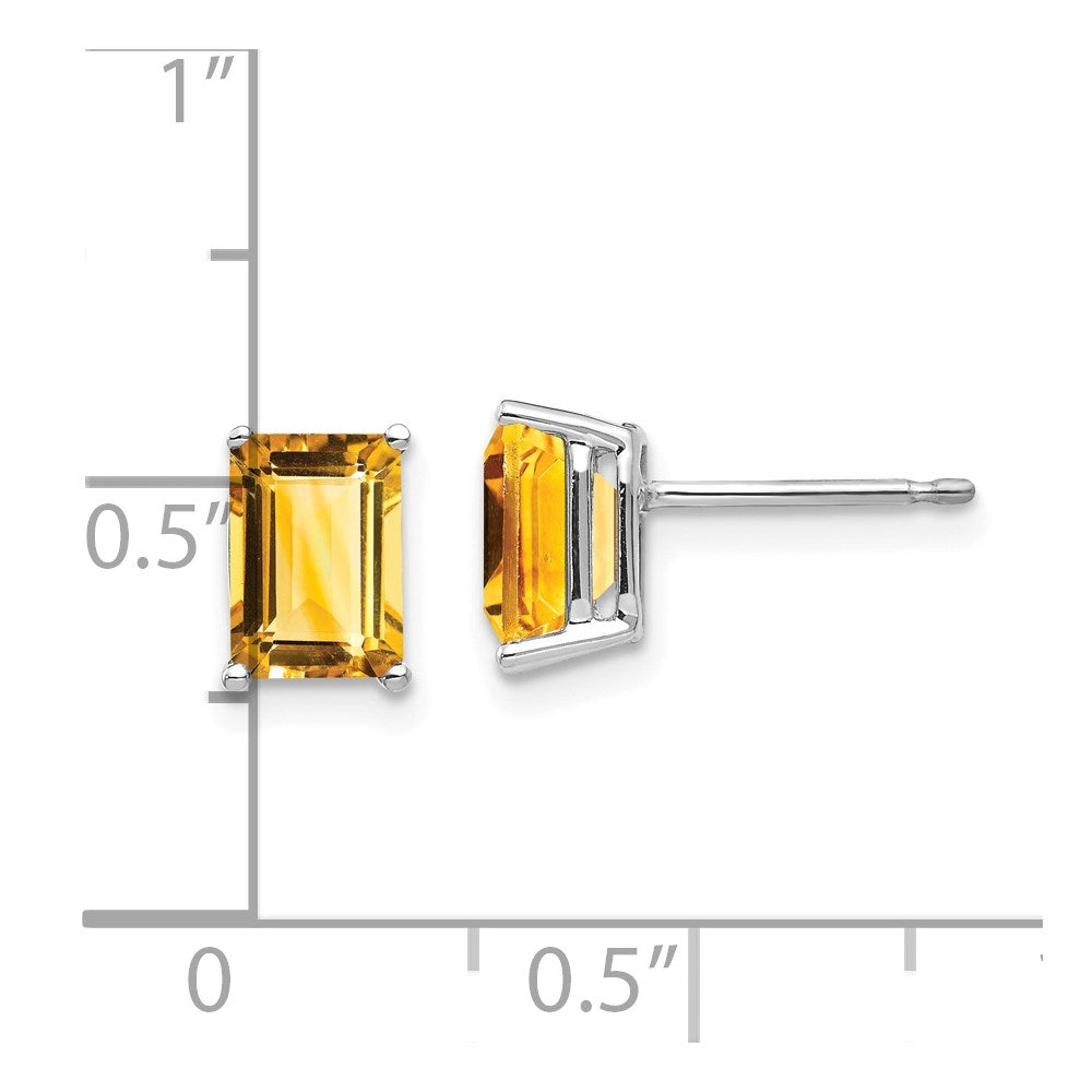 14k White Gold 7x5mm Emerald Cut Citrine Earrings