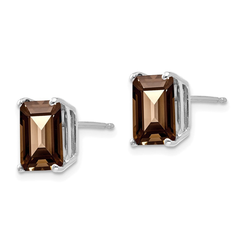 14k White Gold 9x7mm Emerald Smoky Quartz Earrings