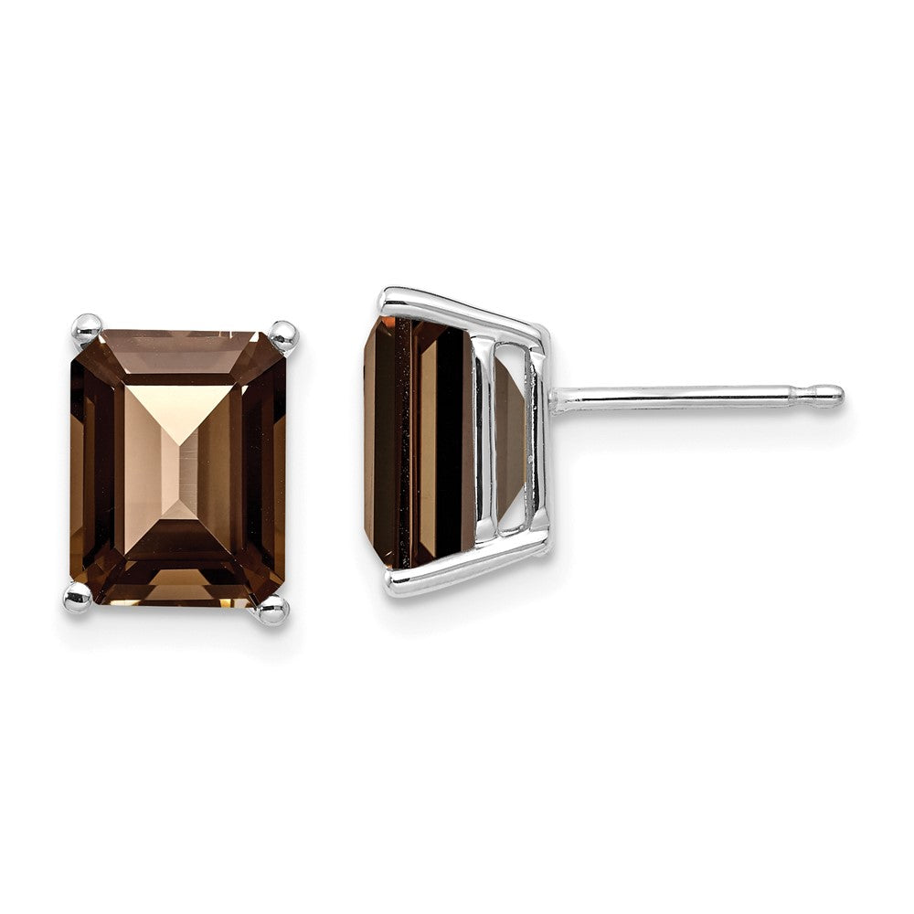 14k White Gold 9x7mm Emerald Smoky Quartz Earrings