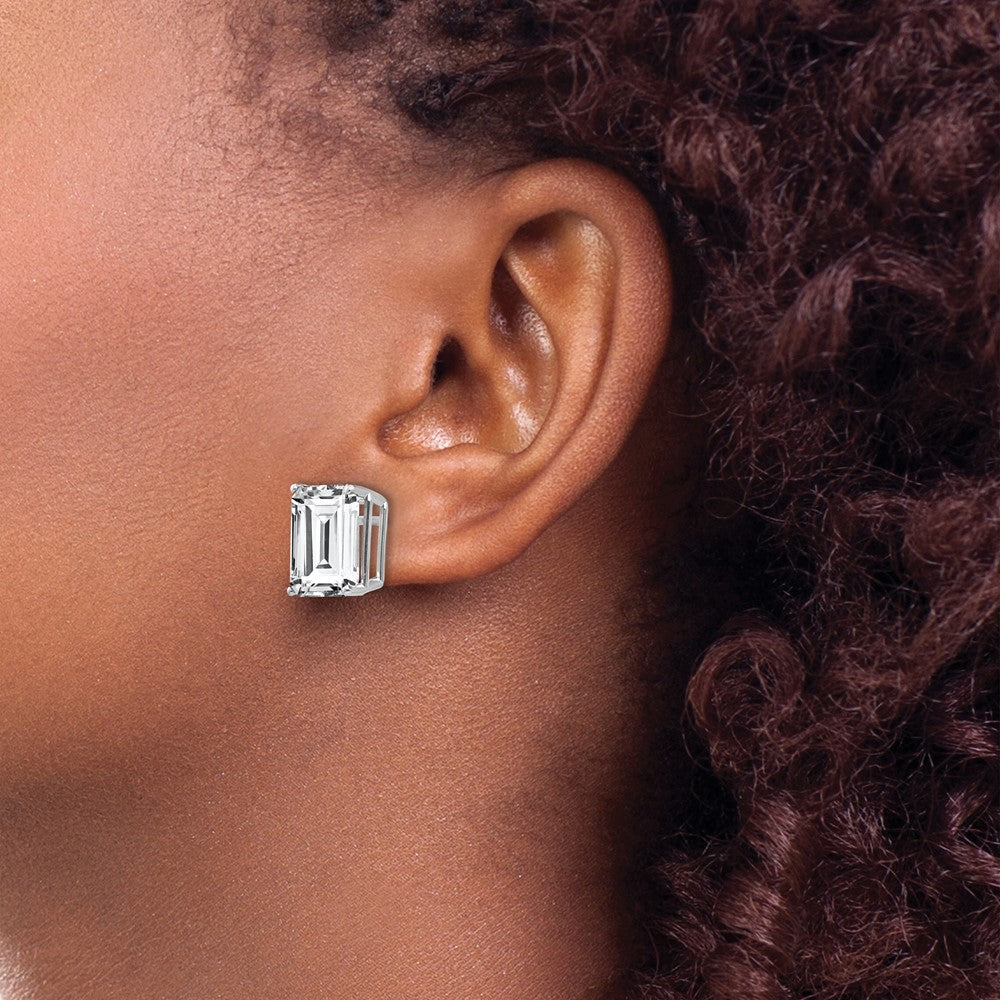 14k White Gold Emerald Cut Cubic Zirconia Stud Earrings