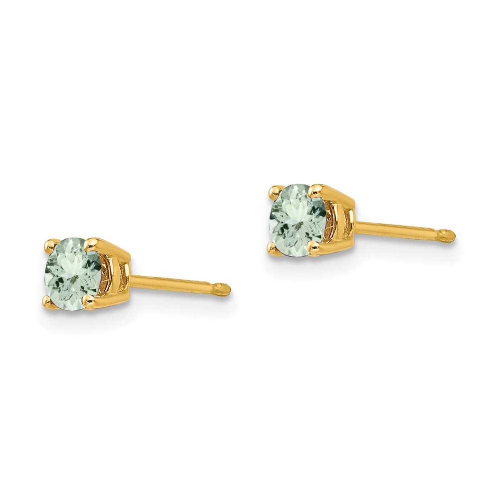 14k Yellow Gold 4mm Round Green Quartz Earrings