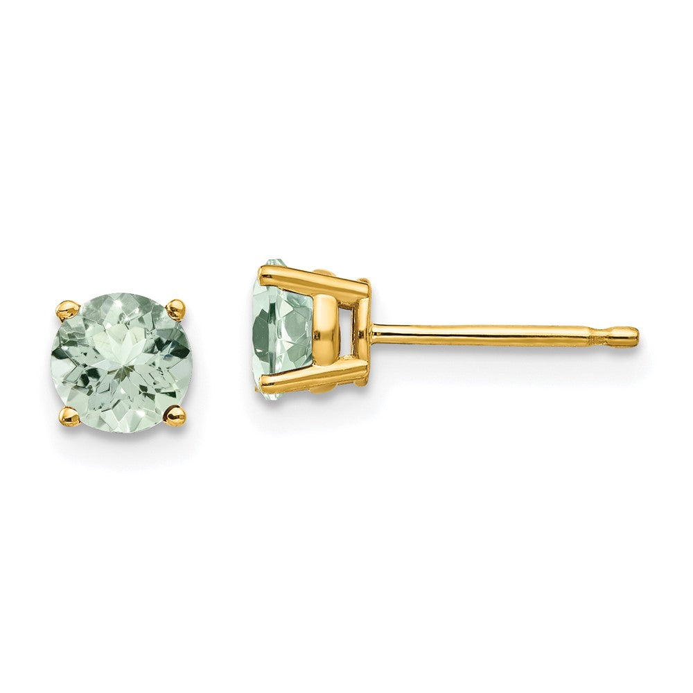 14k Yellow Gold 5mm Round Green Quartz Earrings