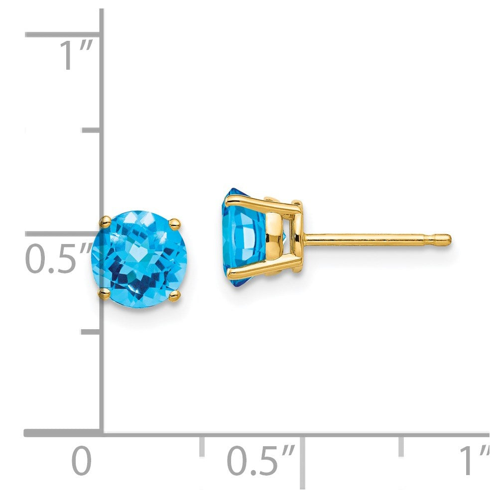 14k 6mm Blue Topaz Checker Earrings