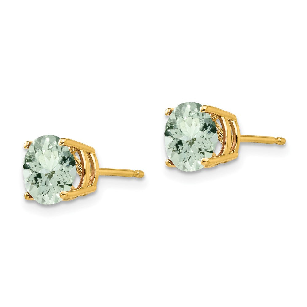 14k Yellow Gold 7mm Round Green Quartz Earrings