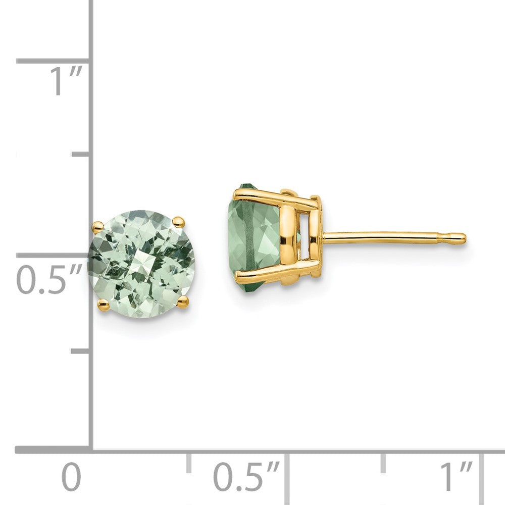 14k Yellow Gold 7mm Round Checker-Cut Green Quartz Earrings