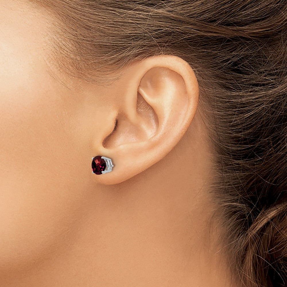 14k White Gold 7mm Garnet Checker Earrings