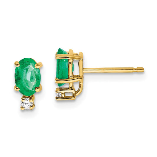 14k 6x4mm Oval Emerald VS Diamond Earrings