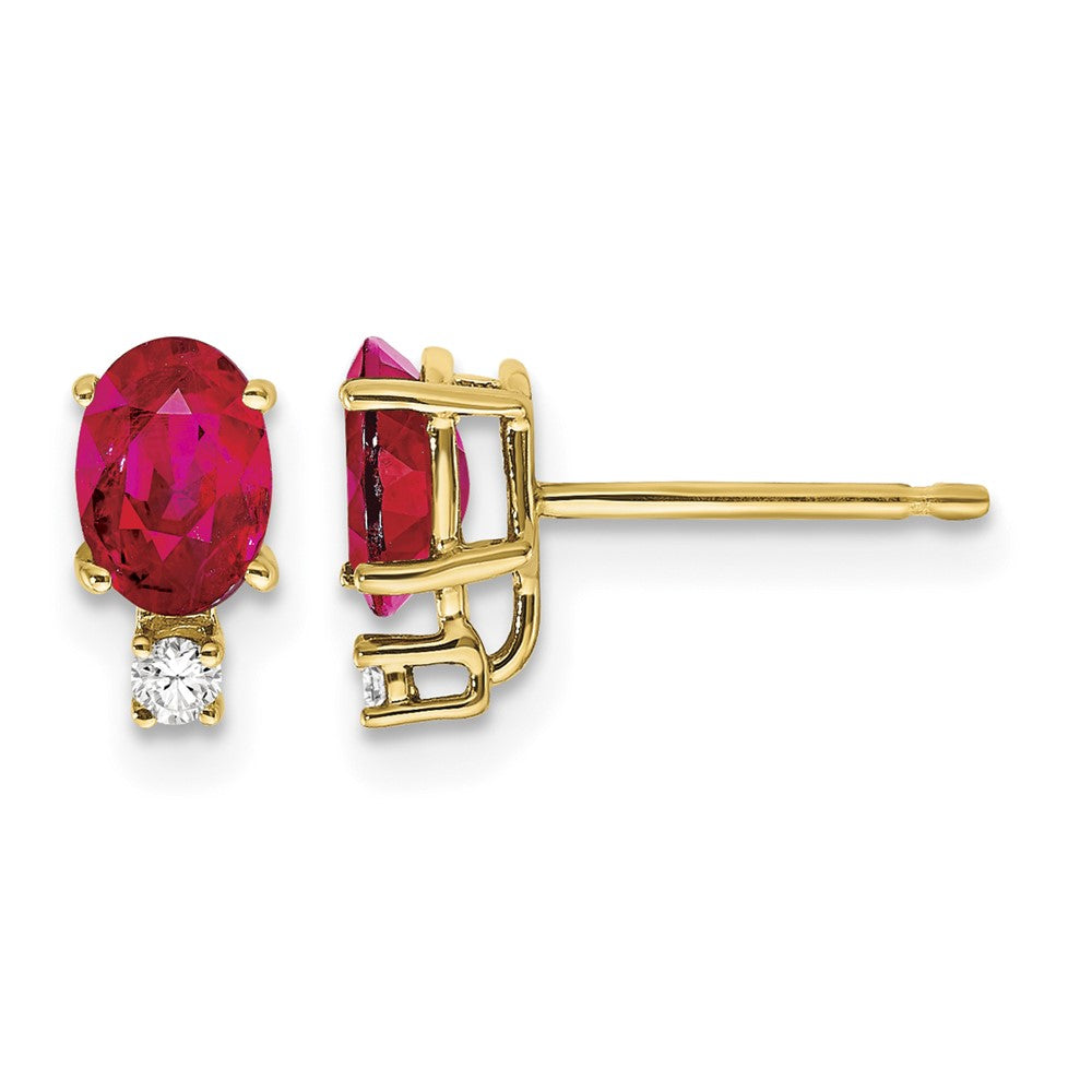 14k 6x4mm Oval Ruby AA Diamond Earrings