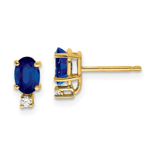 14k 6x4mm Oval Sapphire A Diamond Earrings