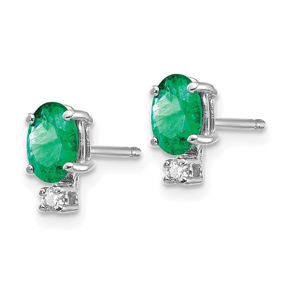 14k White Gold 6x4mm Oval Emerald & AAA Diamond Earrings