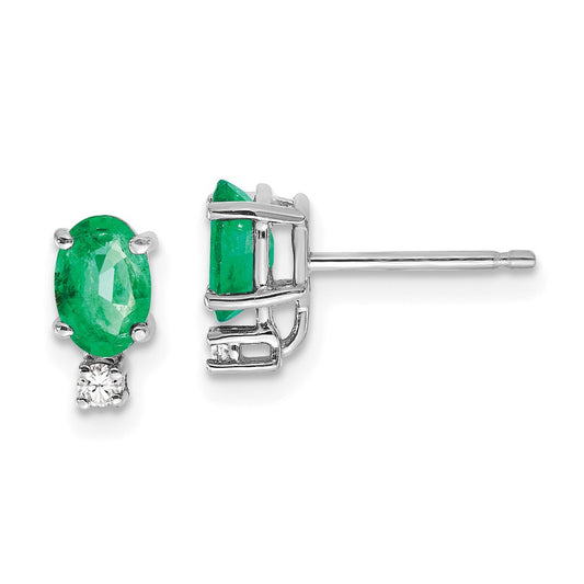 14k White Gold 6x4mm Oval Emerald A Diamond Earrings