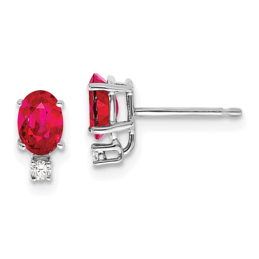14k White Gold 6x4mm Oval Ruby & AAA Diamond Earrings