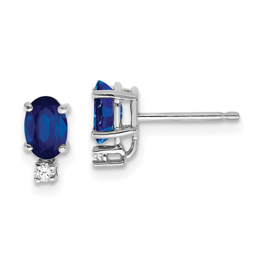 14k White Gold 6x4mm Oval Sapphire VS Diamond Earrings