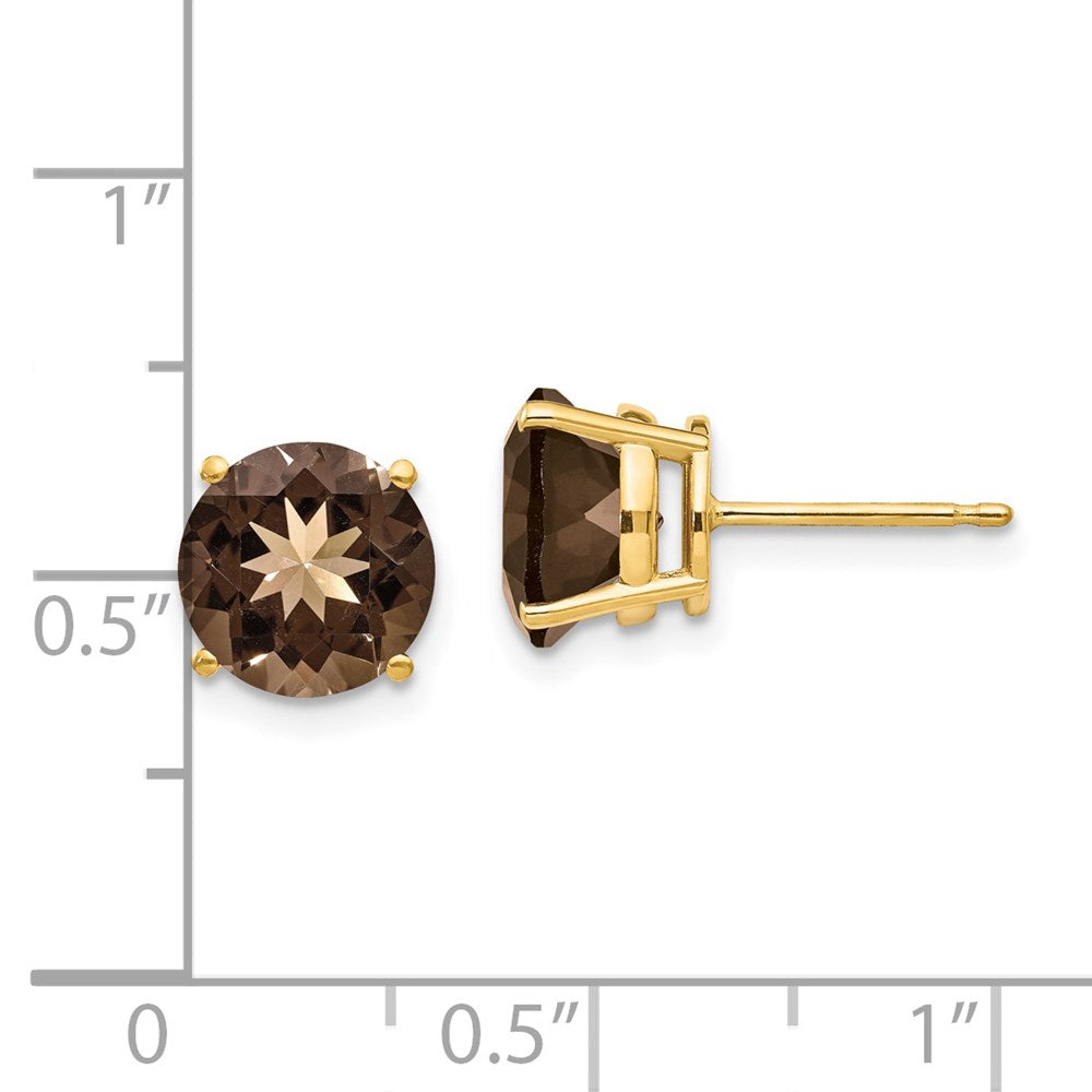 14k 8mm Round Smoky Quartz Earrings