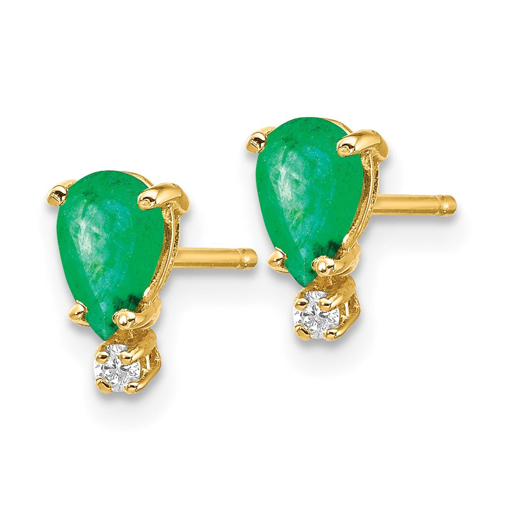 14k 6x4mm Pear Emerald & AAA Diamond Earrings