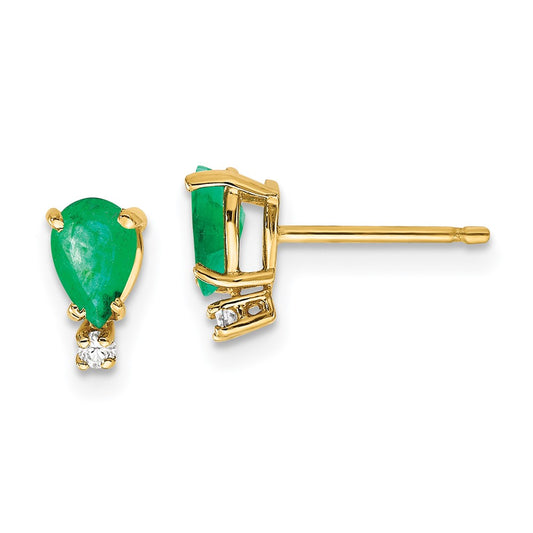 14k 6x4mm Pear Emerald VS Diamond Earrings