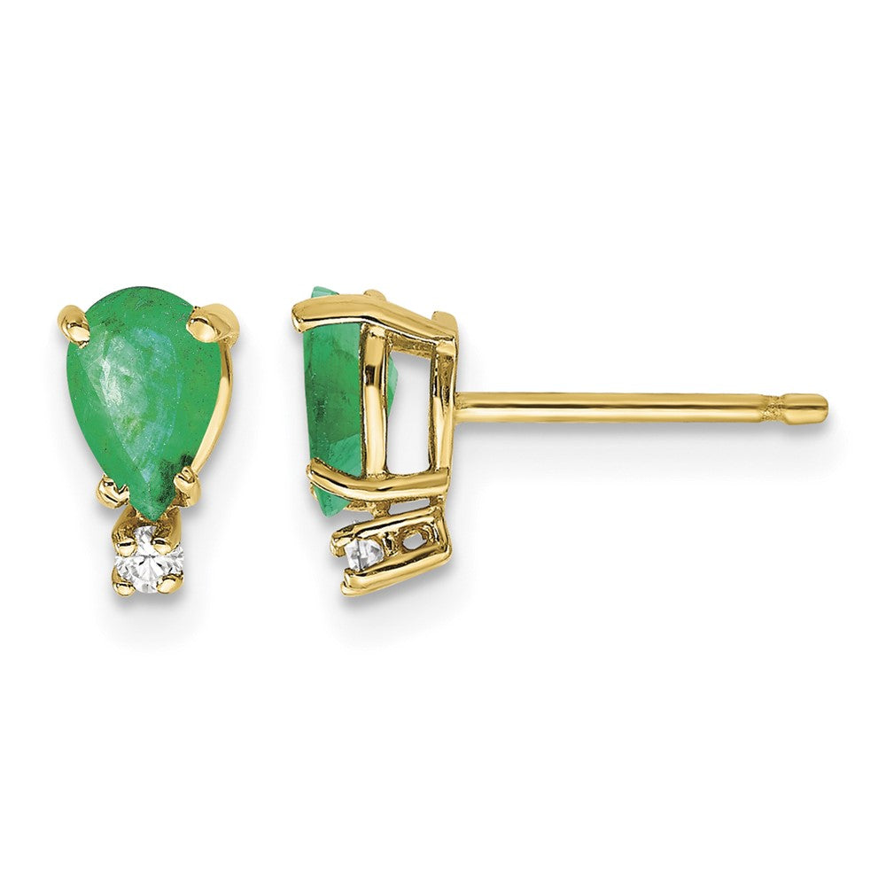 14k 6x4 Pear Emerald and Diamond Earrings
