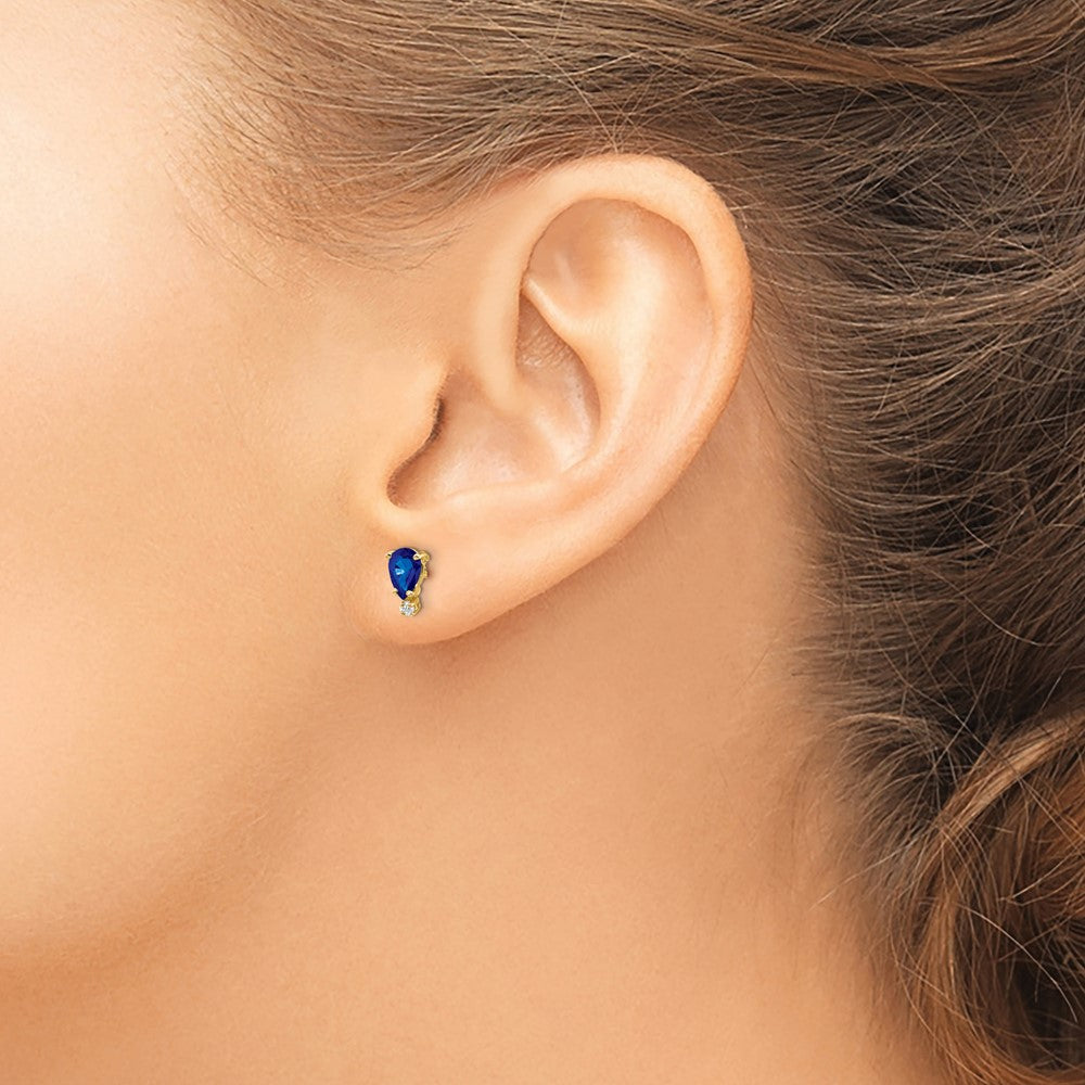 14k 6x4mm Pear Sapphire A Diamond Earrings