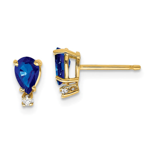 14k 6x4mm Pear Sapphire A Diamond Earrings