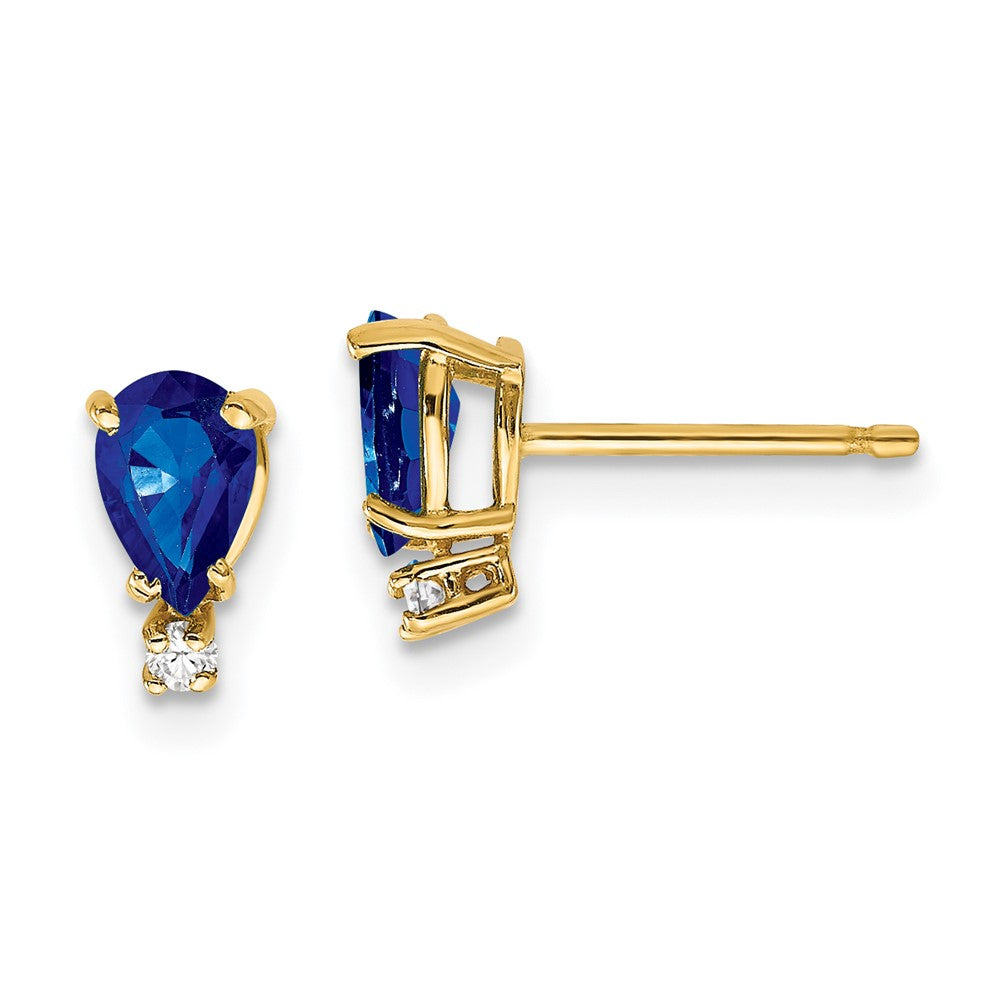 14k 6x4mm Pear Sapphire VS Diamond Earrings