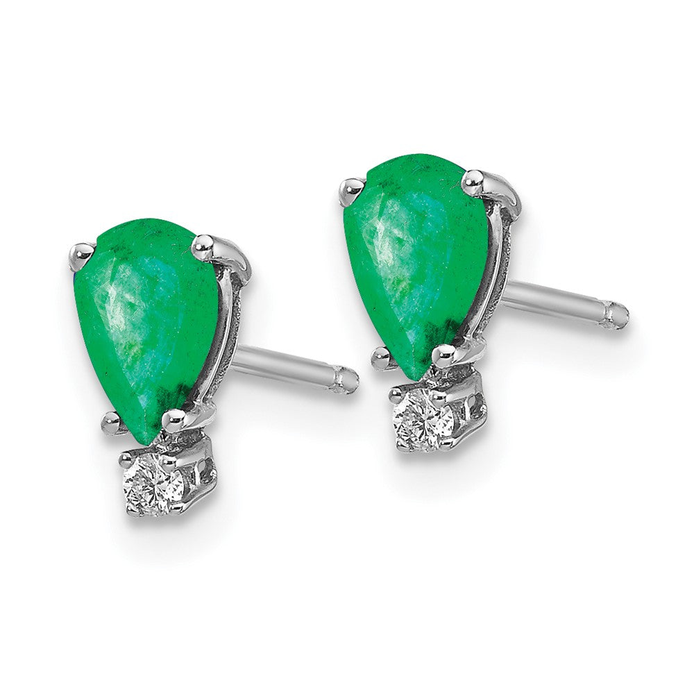 14k White Gold 6x4mm Pear Emerald A Diamond Earrings