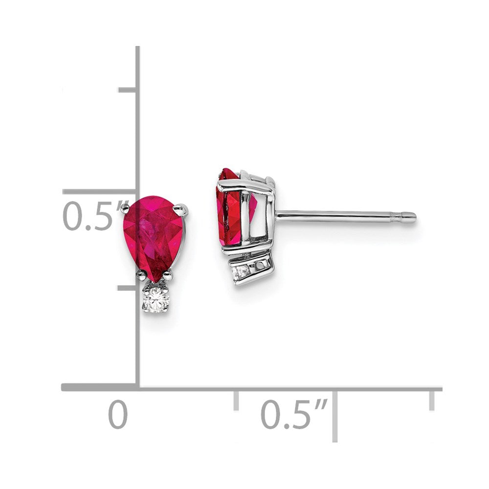 14k White Gold 6x4mm Pear Ruby & AAA Diamond Earrings