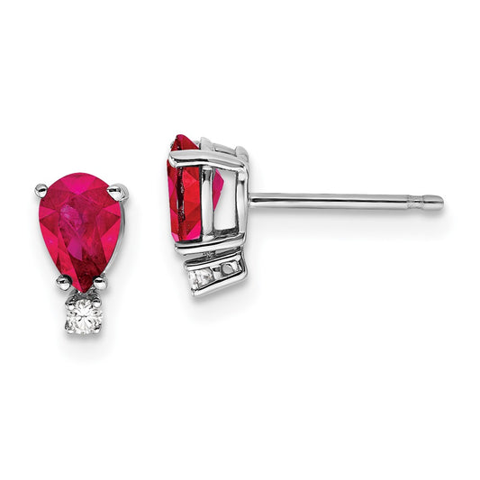 14k White Gold 6x4mm Pear Ruby & AAA Diamond Earrings