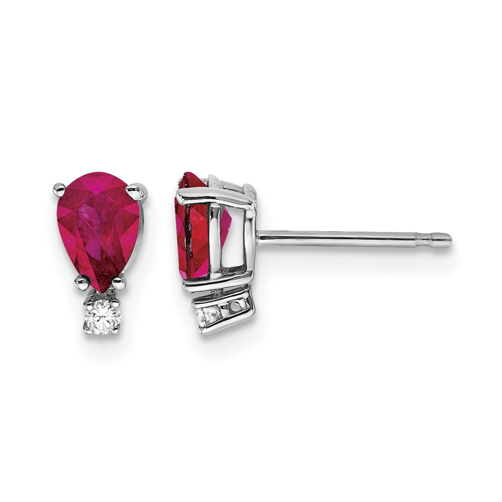 14k White Gold 6x4mm Pear Ruby VS Diamond Earrings
