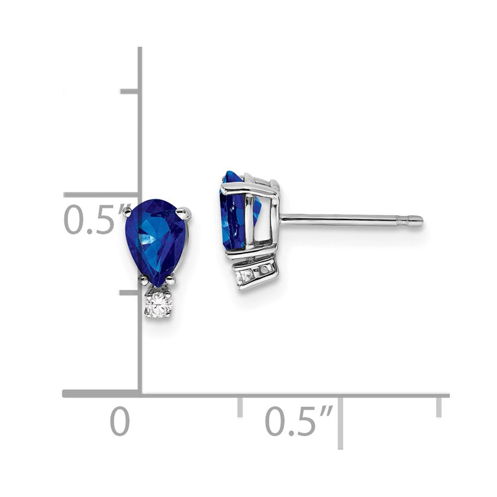 14k White Gold 6x4mm Pear Sapphire & AAA Diamond Earrings