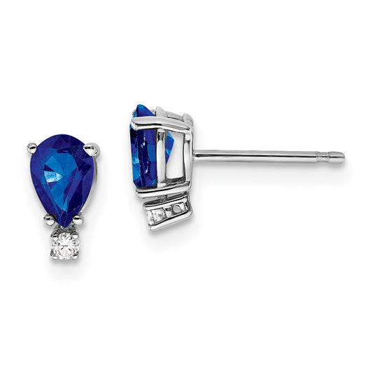 14k White Gold 6x4mm Pear Sapphire A Diamond Earrings