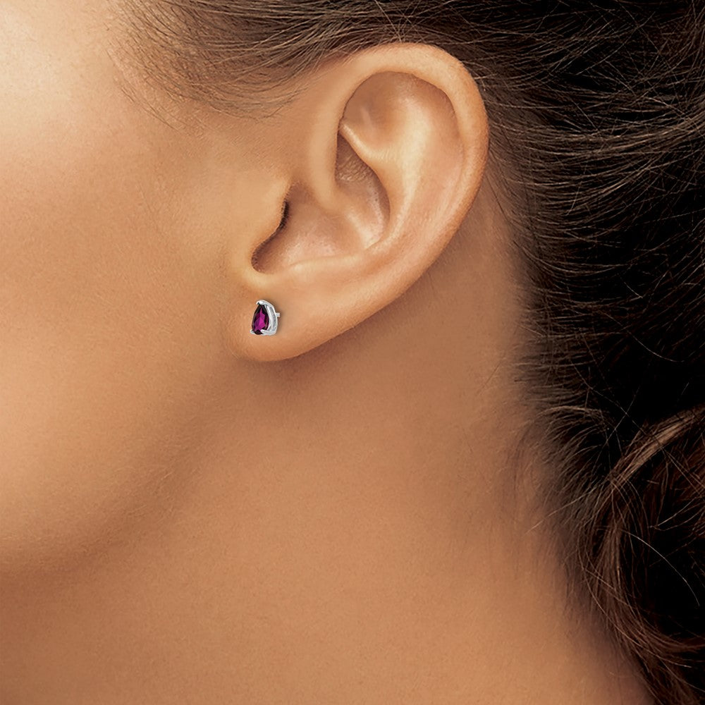 14k White Gold Rhodolite Garnet Pear Stud Earrings