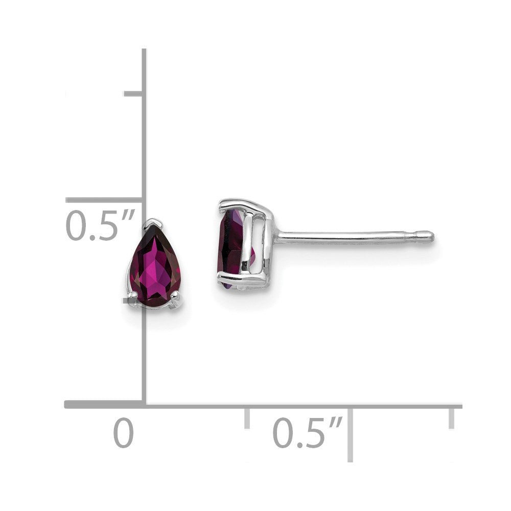 14k White Gold Rhodolite Garnet Pear Stud Earrings