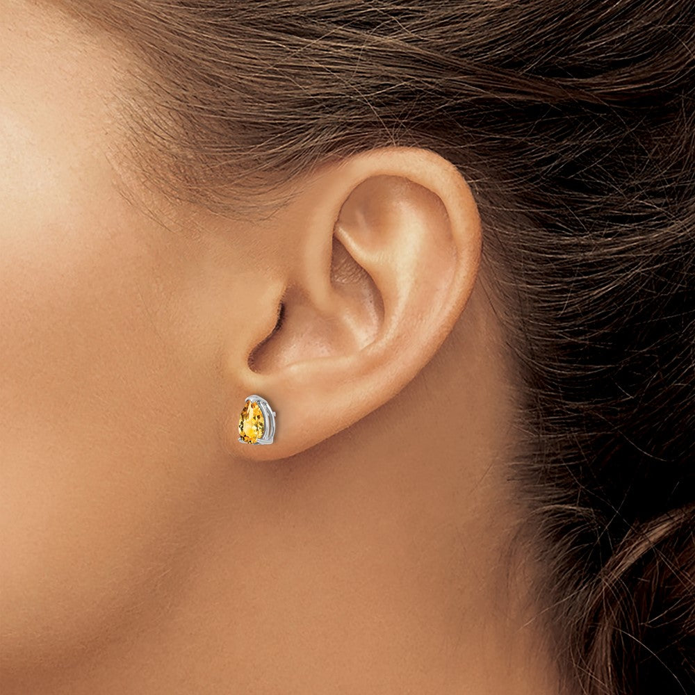 14k White Gold 7x5mm Pear Citrine Earrings