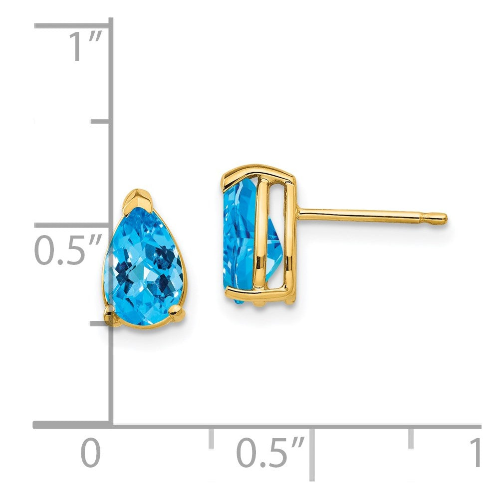 14k 8x5mm Pear Blue Topaz Checker Earrings