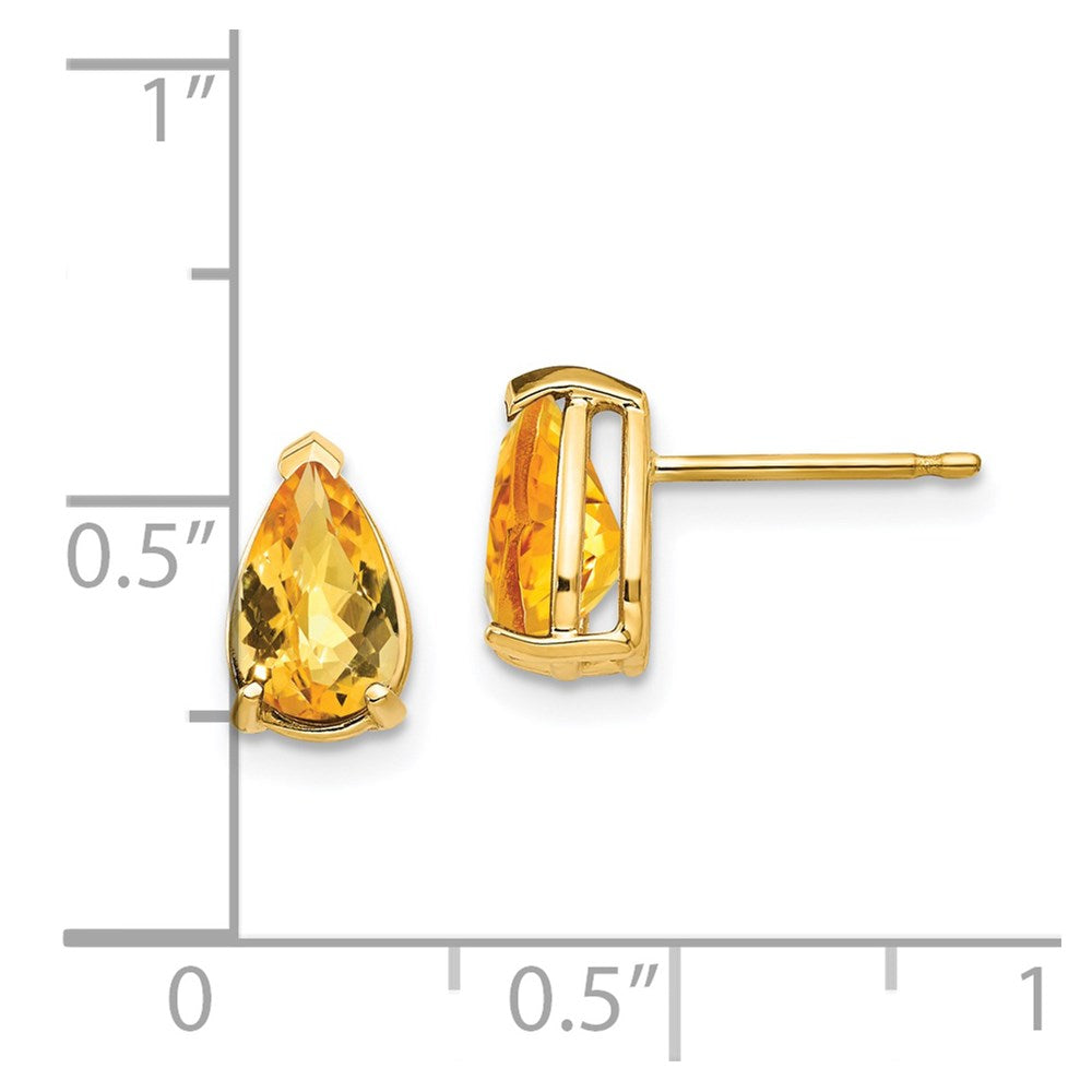 14k 8x5mm Pear Citrine Checker Earrings