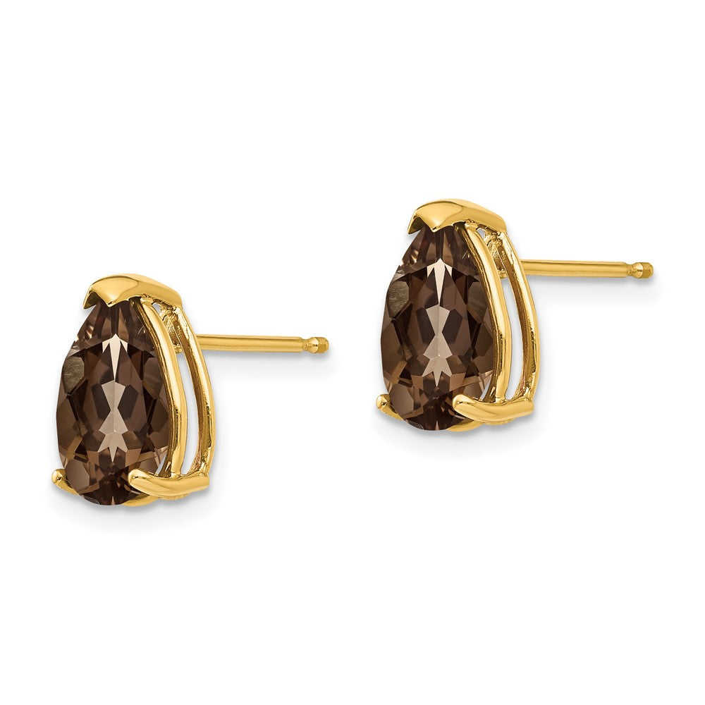 14k 10x7 Pear Checker-Cut Smoky Quartz Earrings